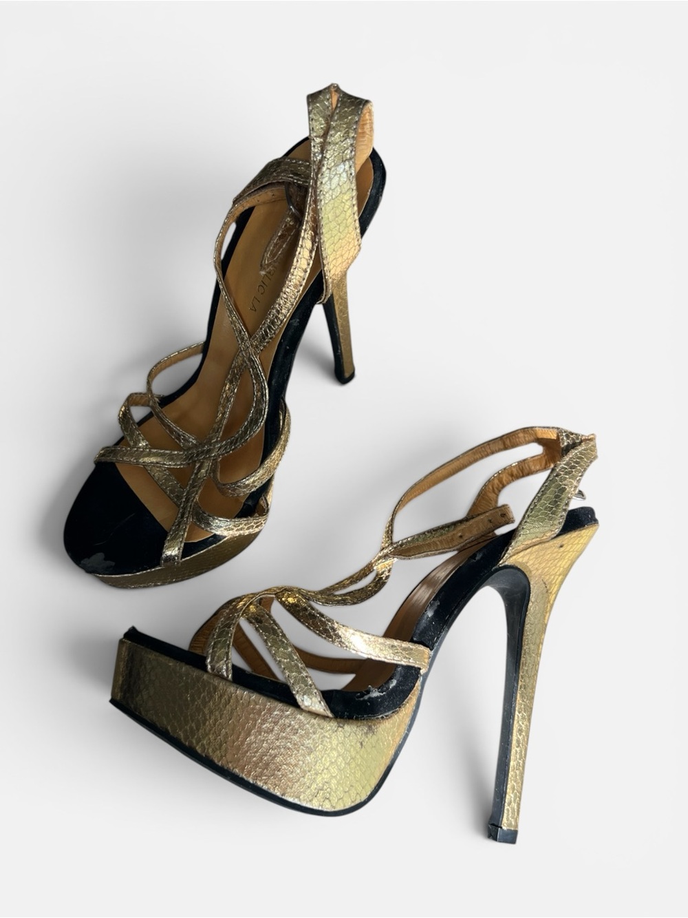 Strappy Gold Platform Heels